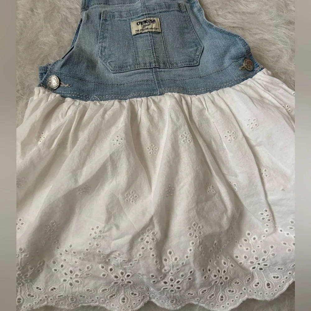 OshKosh B'gosh Light Blue Denim and White Eyelet Overall Dress